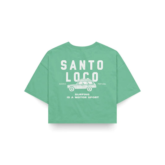 SantoLoco Sagres Surfing is a MotorSport Green Cropped T-Shirt